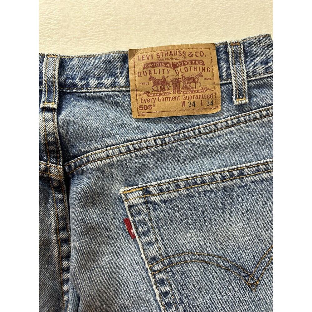 Levis 505 Jeans Mens 34x34 Red Tab Denim Reg fit Straight Leg WORN vintage 13 - Picture 5 of 5